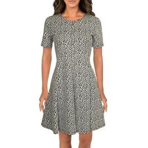 Hutch Anthropologie Black White Animal Print Spotted Fit and Flare Dress Size L